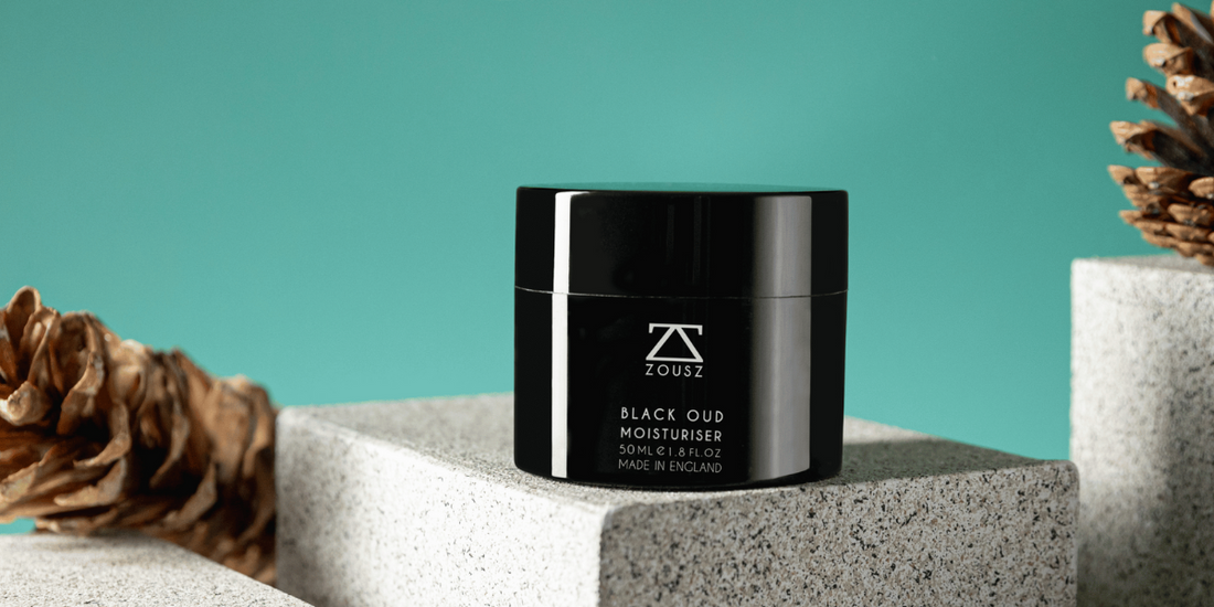 Moisturiser sitting on some stone with acorns and leaves