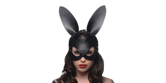 Black Bad Bunny Bunny Mask on white background.