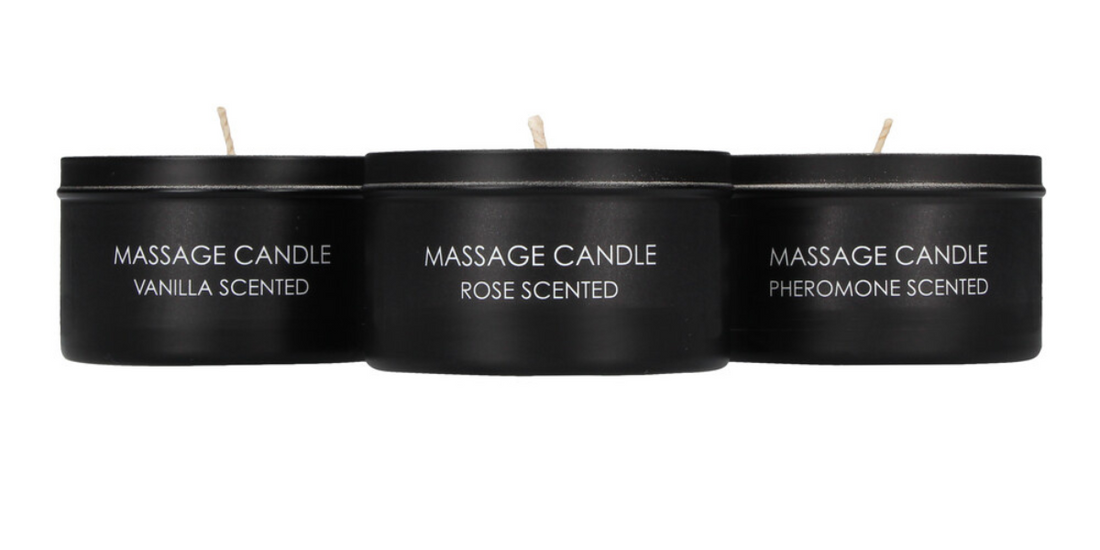 set of 3 candles on white background.