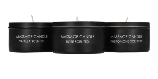 set of 3 candles on white background.