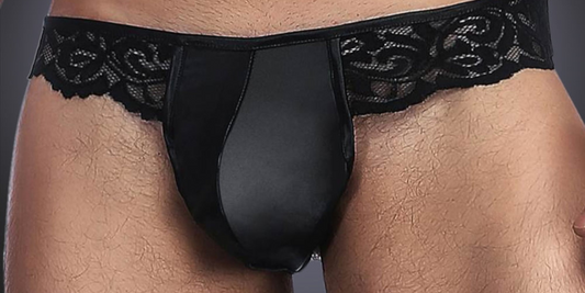 mens black leather and lace brief