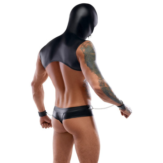 man wearing Black Bondage Set on white background. image 2
