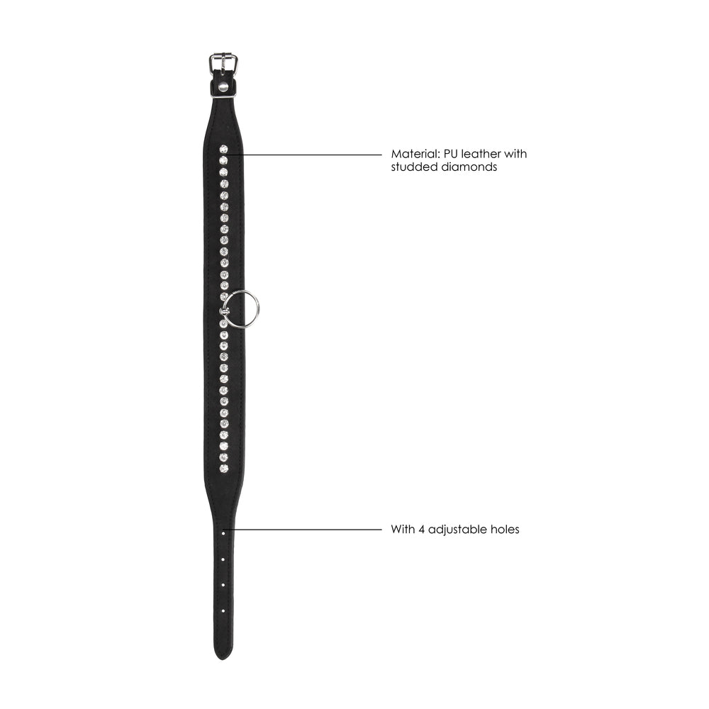 Black Diamond Studded Collar With Leash features on white background. image 2