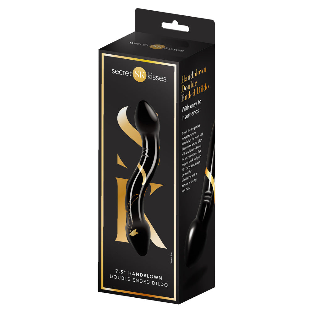 Black Double Ended Glass Dildo in box on white background. image 3