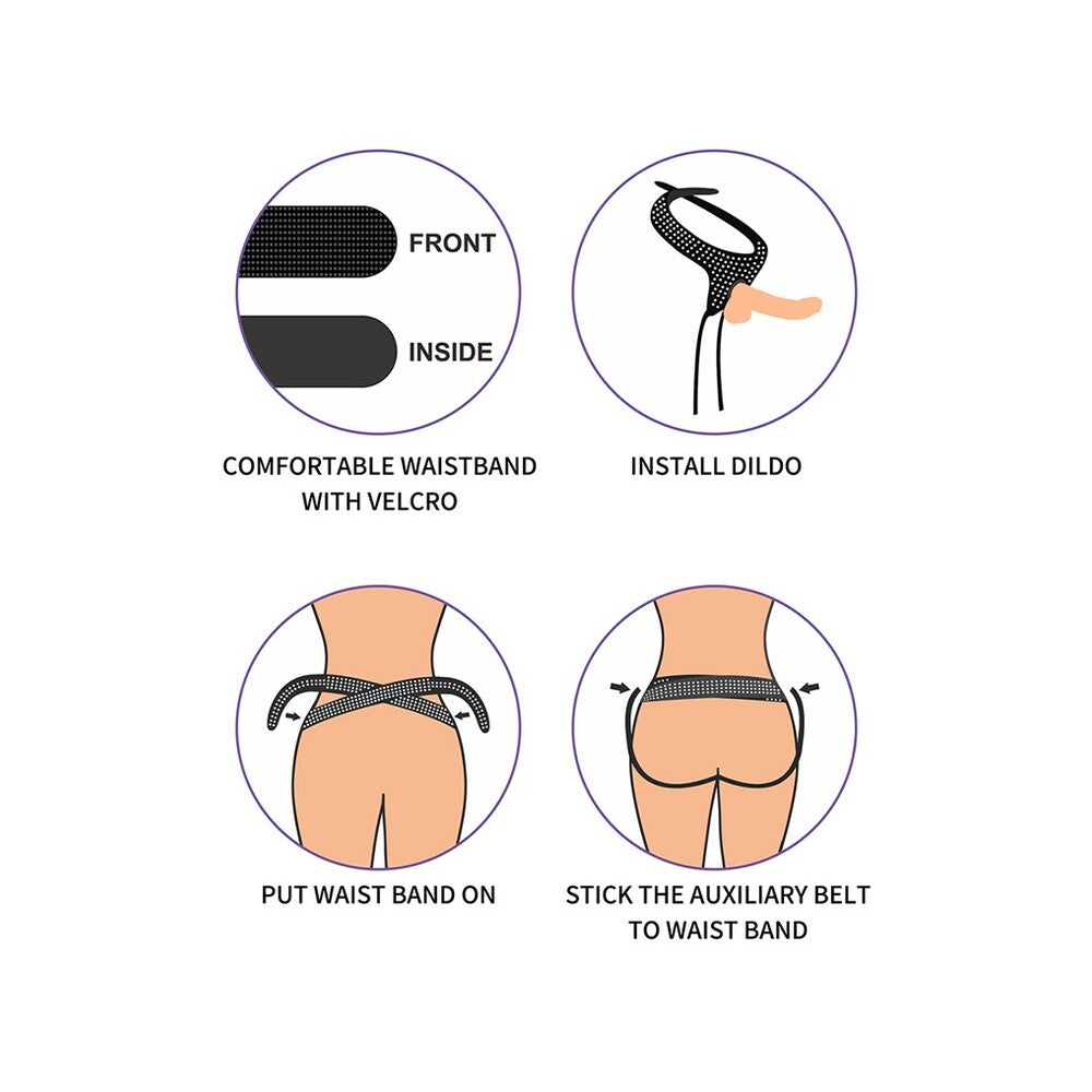 Black Easy Strap-On Harness features on white background. image 3