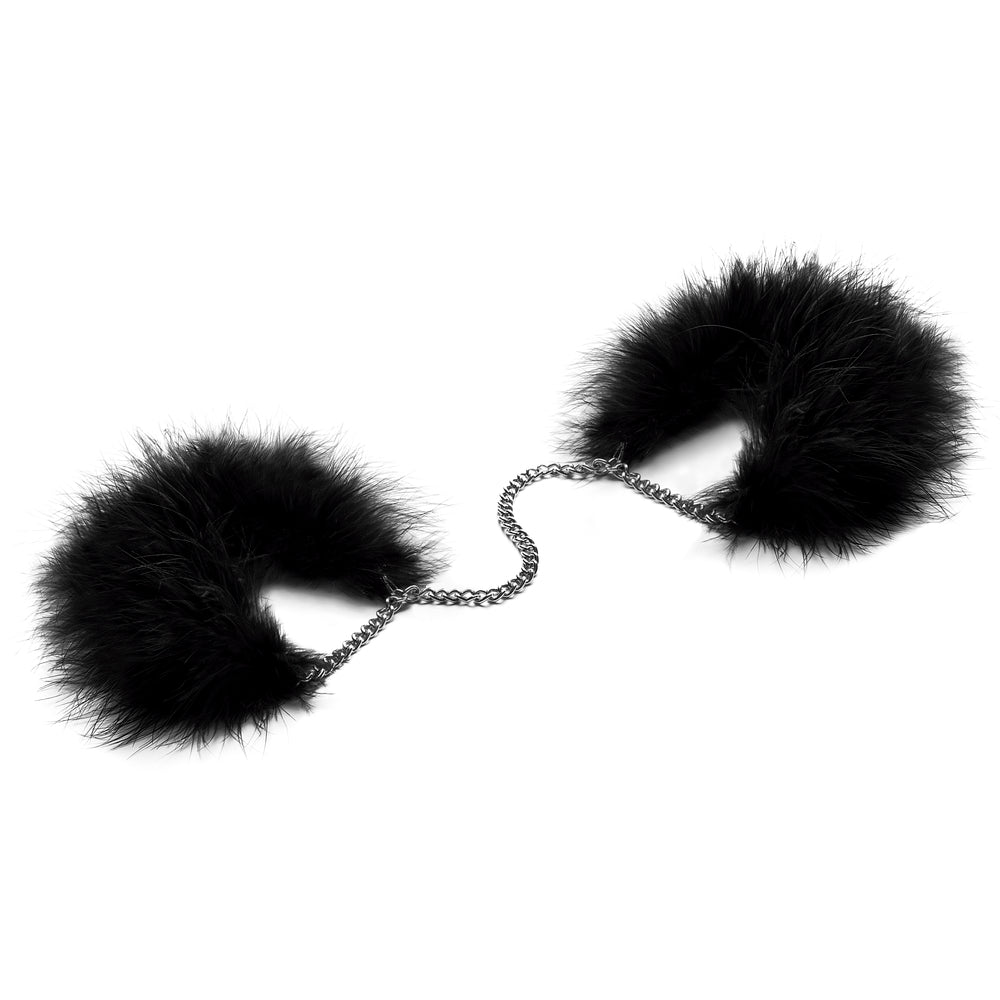 Black Feather Handcuffs on white background. image 2