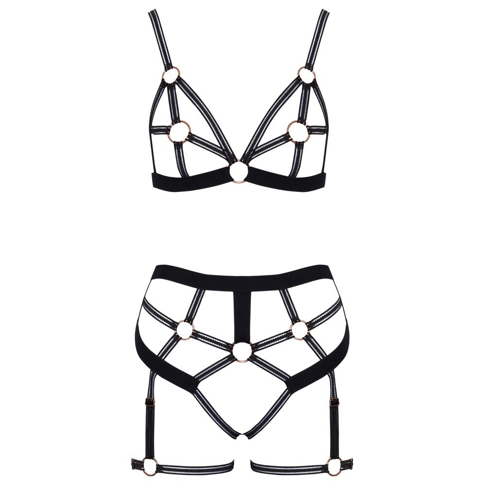 Black Harness Bra & Crotchless Thong Set2