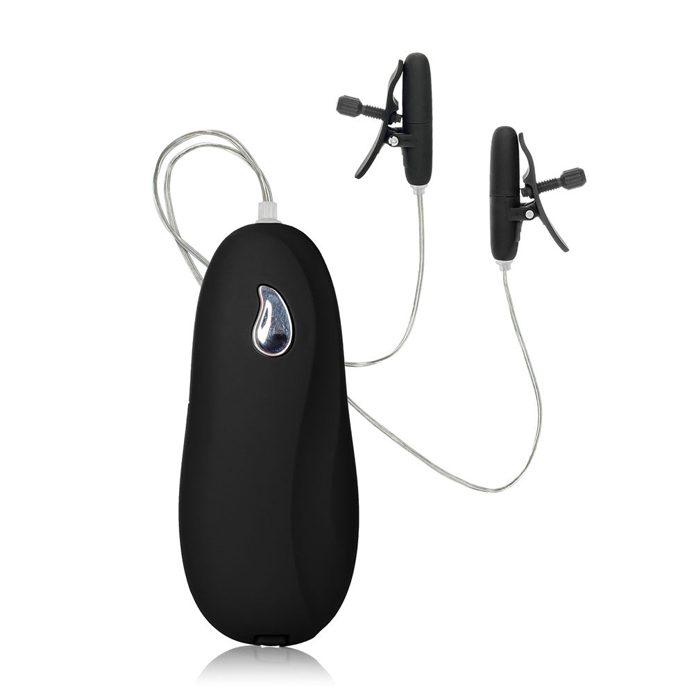Black Heated Vibrating Nipple Teasers on white background. image 1