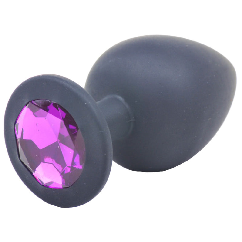 Black Jewelled Silicone Butt Plug Large on white background. image 1