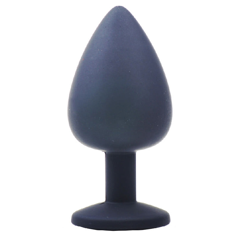 Black Jewelled Silicone Butt Plug Large on white background. image 2