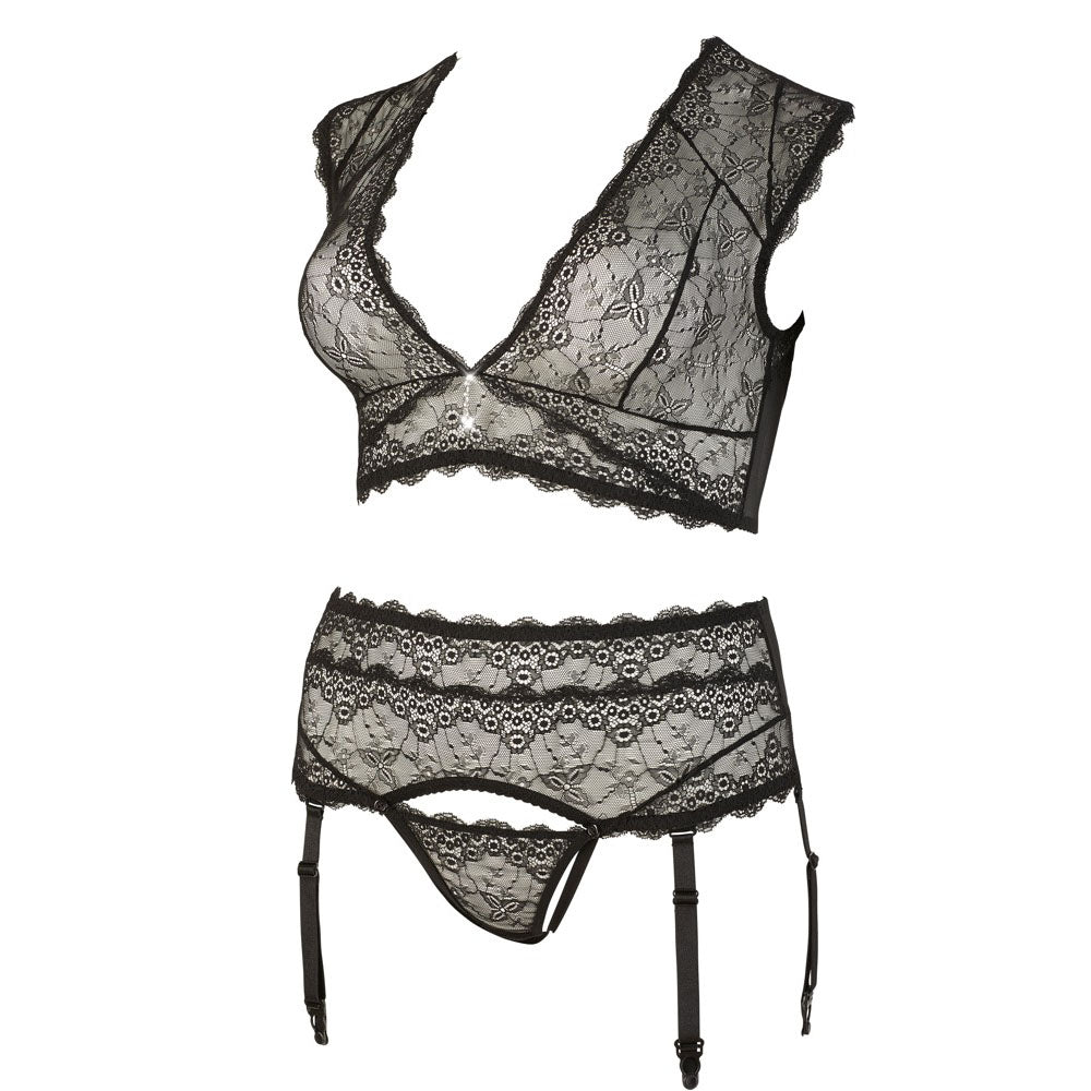 Black Lace Bralette & Suspender String Set4