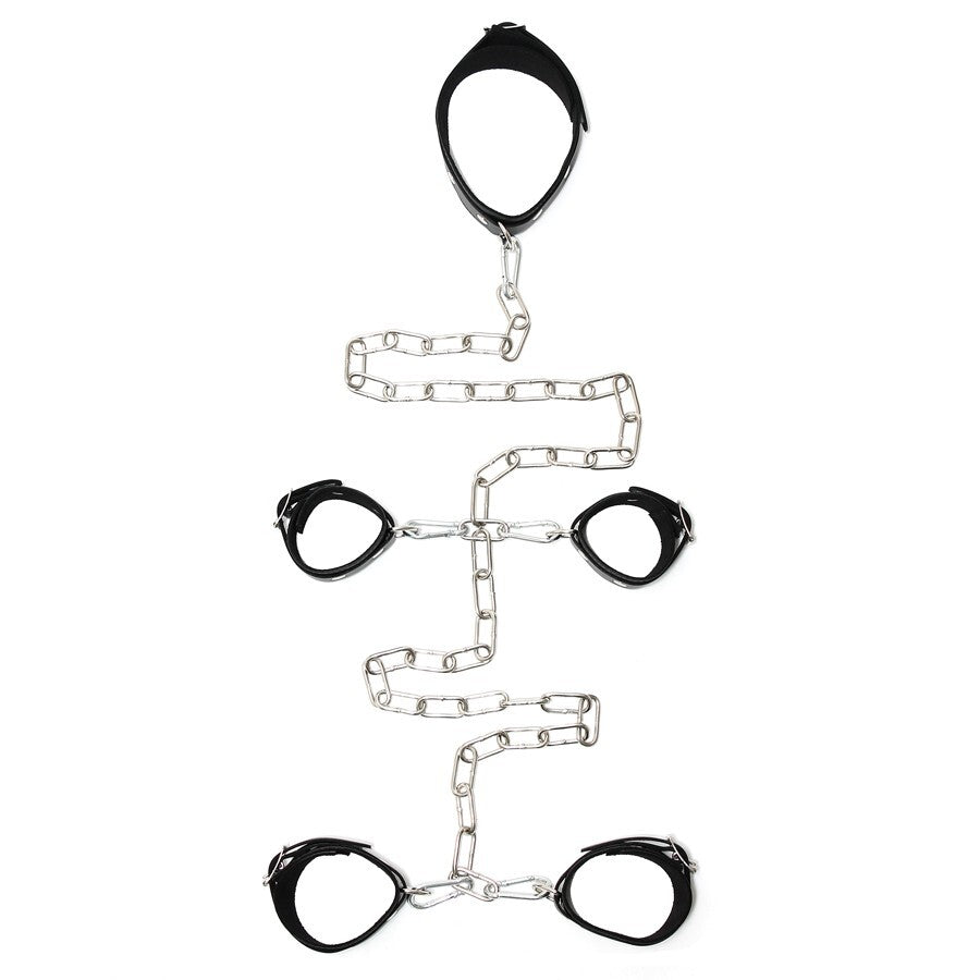 Black Leather Hand And Foot Cuffs on white background. image 1