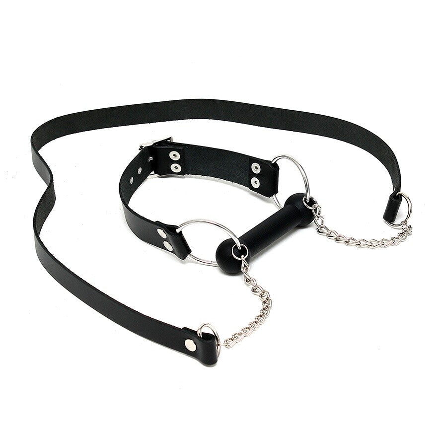 Black Leather Horse Bit Gag And Reins on white background. image 1