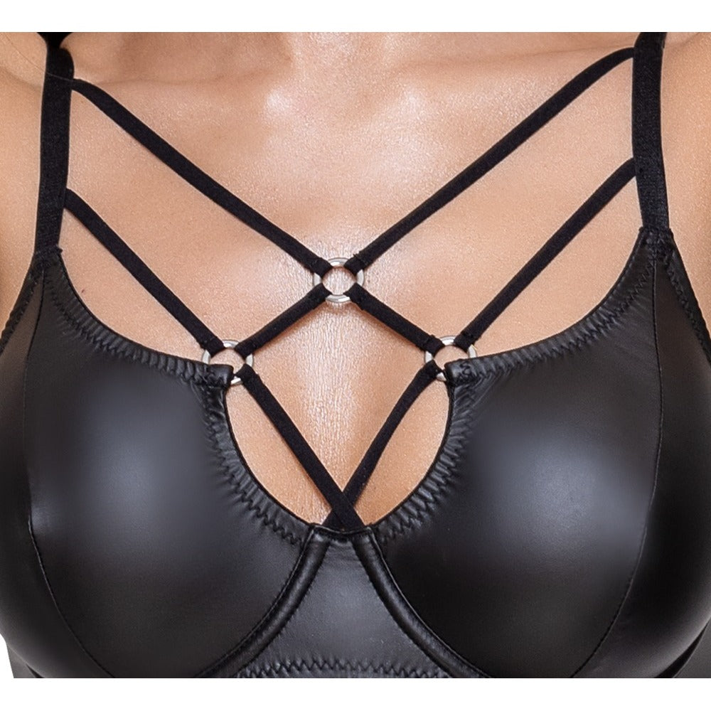 Black Matte Bra & Rio String Set with Strap Detail3