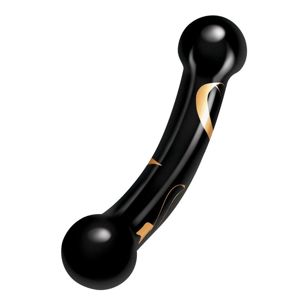 Black Medium Double Ended Dildo on white background. image 2
