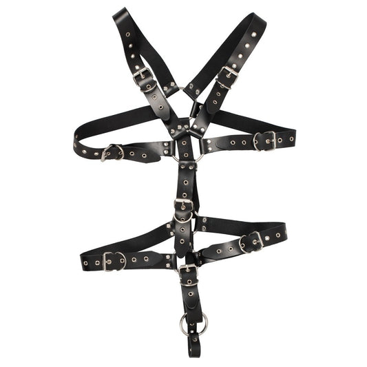 Black Mens Leather Harness With Cock Ring on white background. image 2