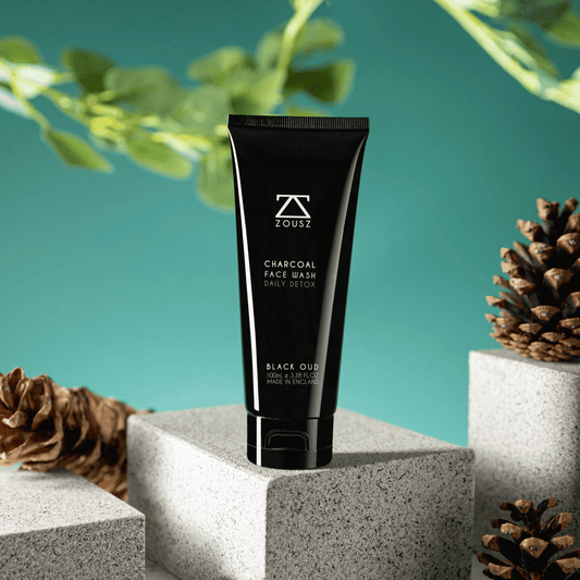 Face Wash standing on some stone with acorns and leaves