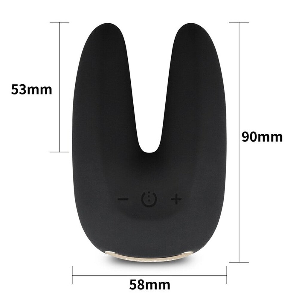 Black Rapture Twin Vibrator size guide on white background. image 2