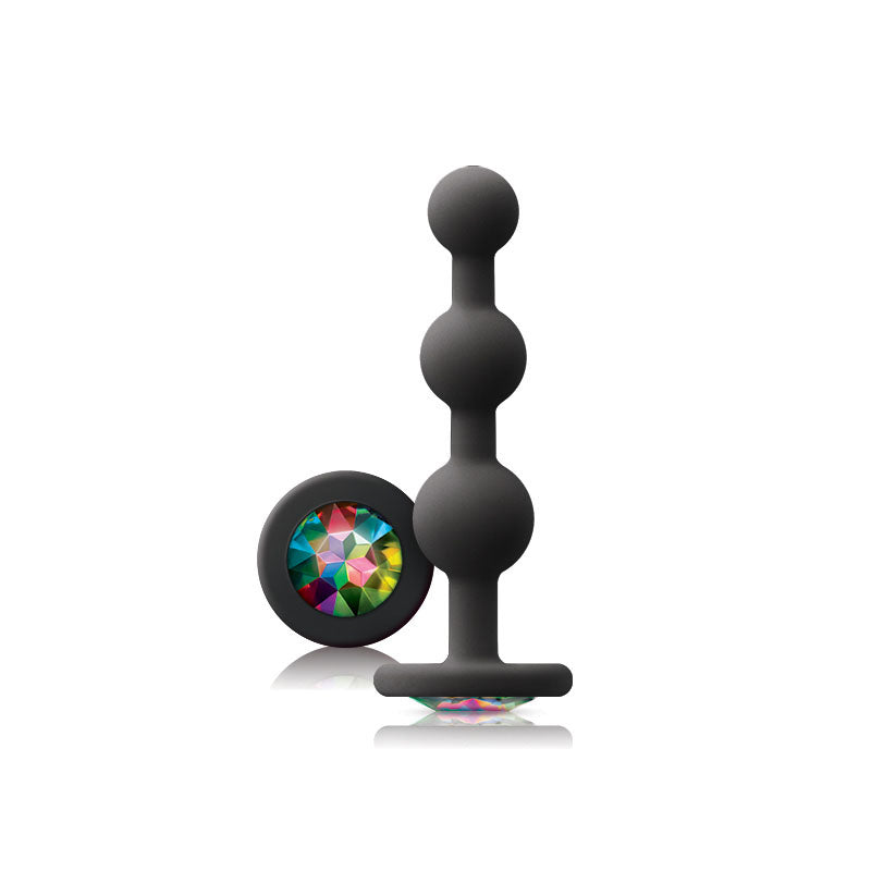 black anal beads with gems on white background. image 1