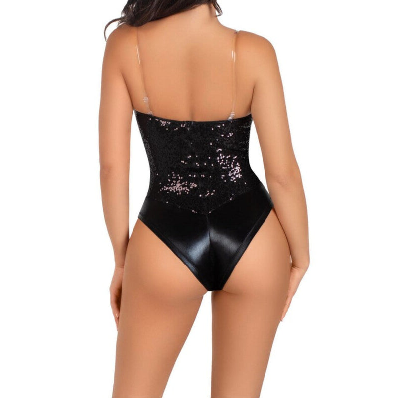 Black Sequin Bodysuit with Removable Straps