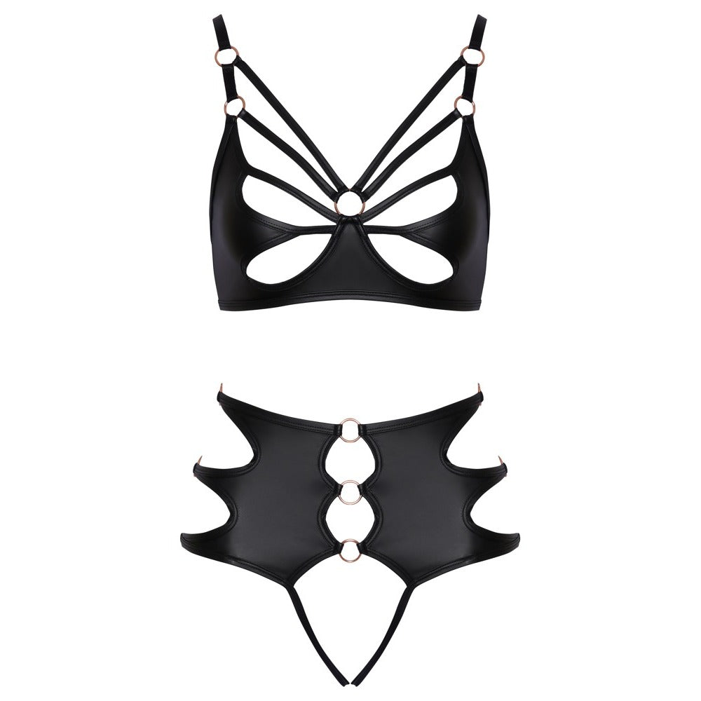 Black Strappy Bra & Crotchless Panty Set3