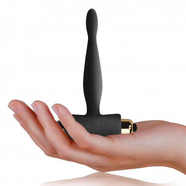 hand holding Black Teaser Petite Sensations Butt Plug on white background. image 3
