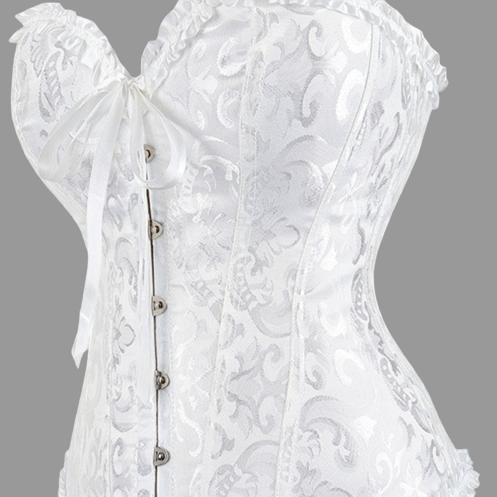 Elegant White Brocade Corset with Satin Trim2