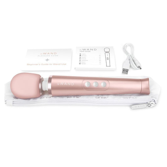 Gold Petite Travel Rechargeable Wand with charger on white background. image 2