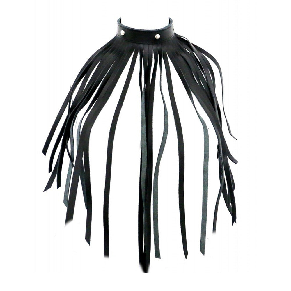 Leather Fringe Necklace Collar on white background. image 1
