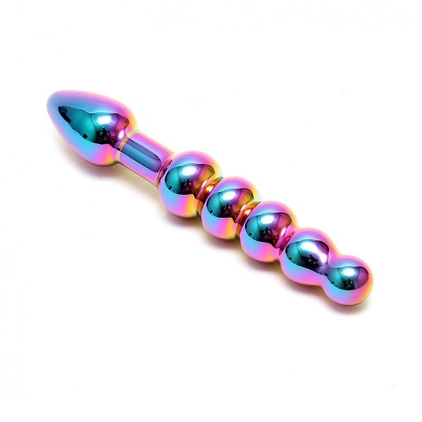 Multi Coloured Glass Anal Probe on white background. image 2