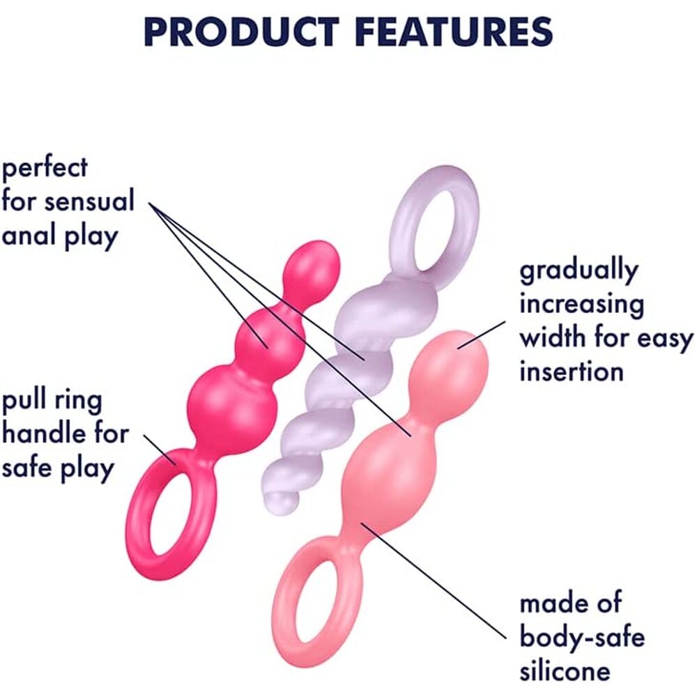 3 multicolour anal beads with functions on white background. image 2