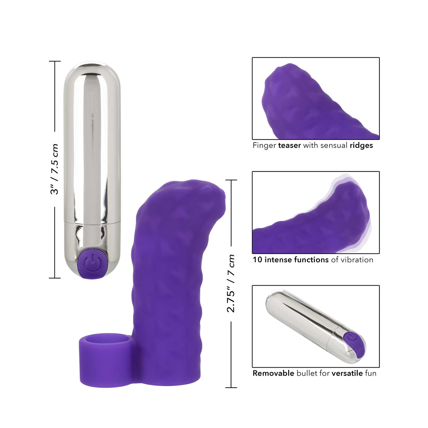 Purple Intimate Finger Teaser size guide on white background. image 3