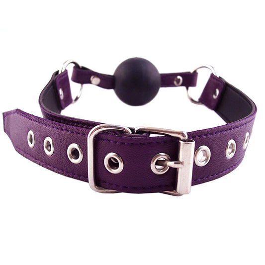 Purple Leather Ball Gag on a white background. image 2