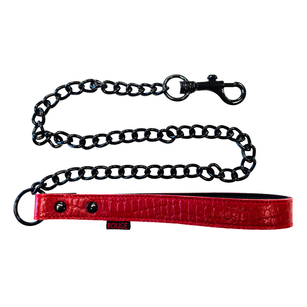 Red Leather Croc Print Lead on white background. image 1