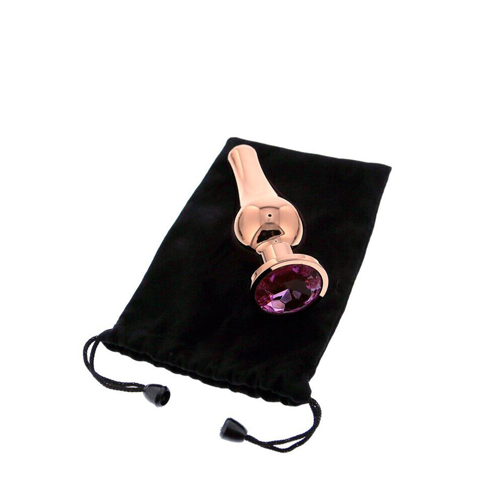 Rose Gold Butt Plug with bag on white background. image 3
