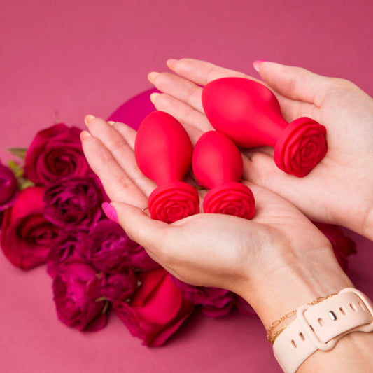 Rosegasm Butt Bouquet 3 pieces with roses and hands on white background. image 3