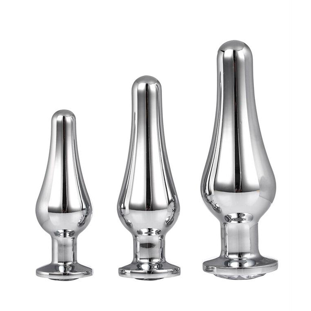 Silver Butt Plug Set of 3 on white background. image 1