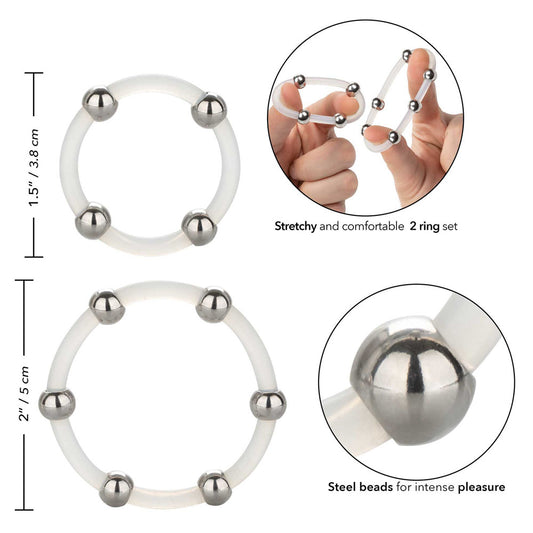 Steel Beaded Ring Set features on white background. image 2