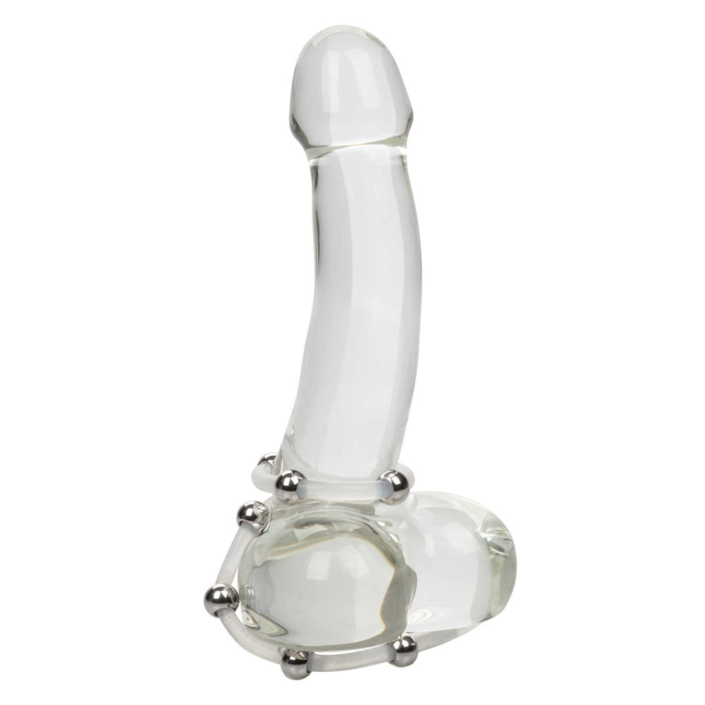 Steel Beaded Ring Set on penis on white background. image 3
