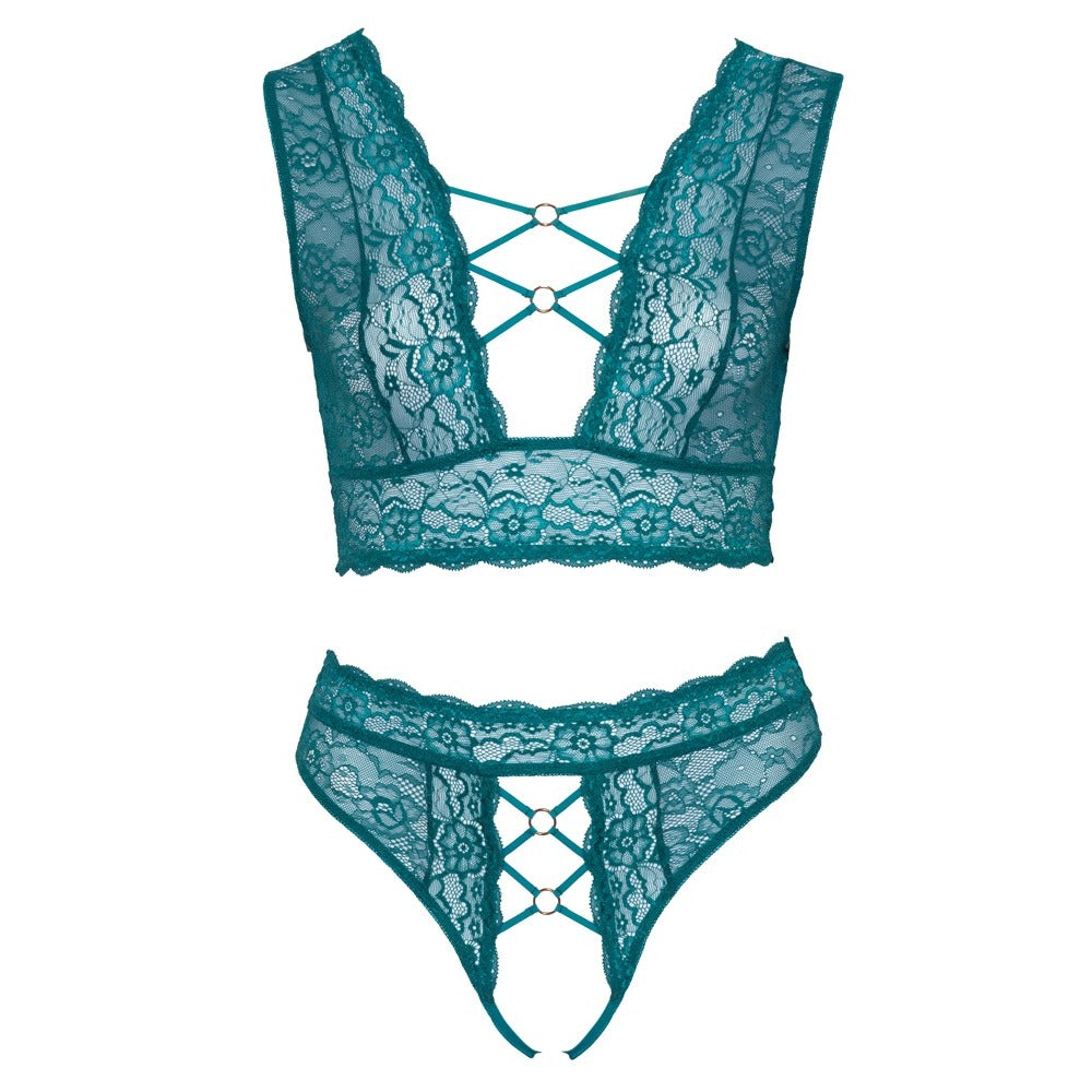 Teal Lace Bralette & Crotchless Thong Set3