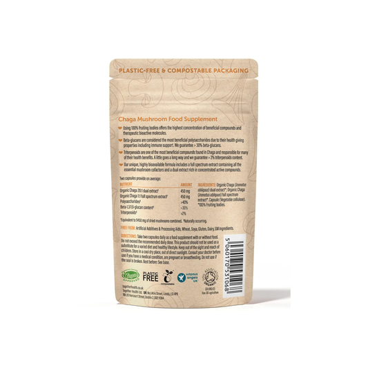 Back of Together Health packaging with list of ingredients for Chaga