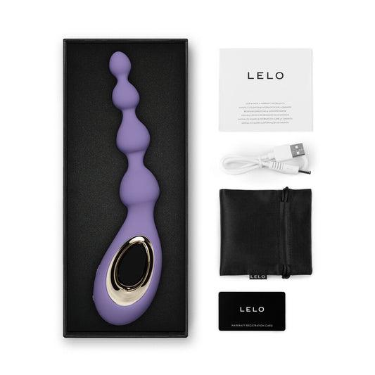 Lelo voilet dusk anal beads with case, pouch and charger on white background. image 2