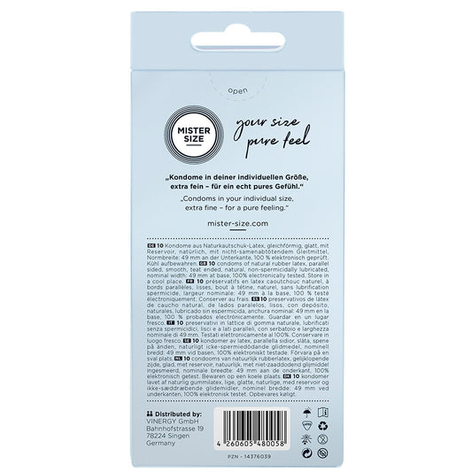 back side of packaging on mister size condoms on white background. image 2