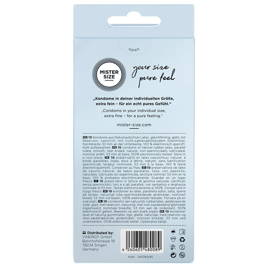 back side of packaging on mister size condoms on white background. image 2