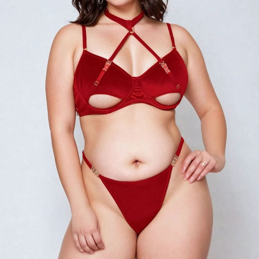women wearing open bra set on white background.