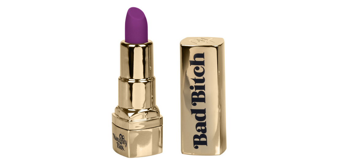 Bad Bitch Rechargeable Lipstick Vibrator on white background. 