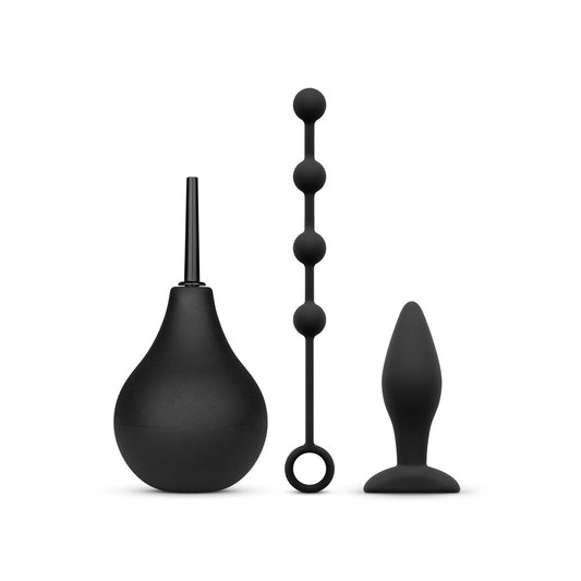 3 piece douche kit with plug, beads and douche on white background. image 1