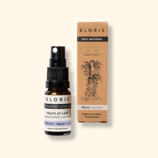 Kloris Peace at Last Aromatherapy Sleep Mist bottle and packaging on a white background