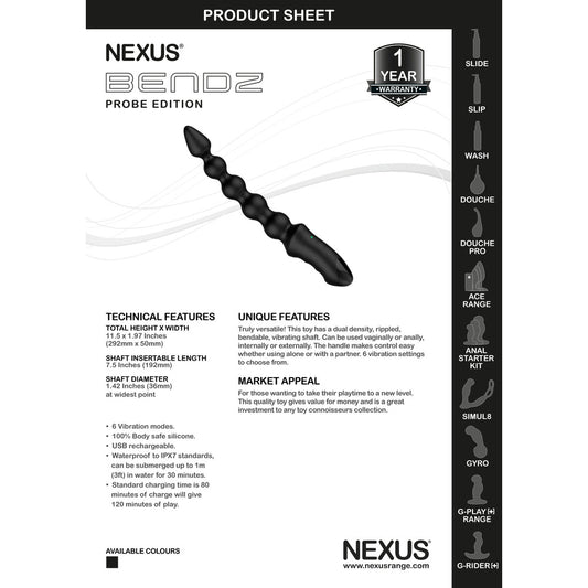 Black Bendz Vibrating Anal Probe with guide on a white background. image 1