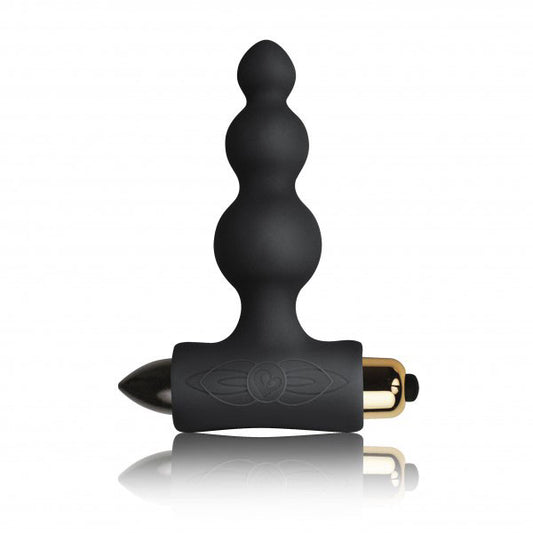 Black Bubbles Petite Sensations Butt Plug on white background. image 1